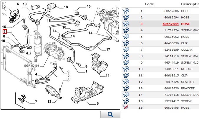 Air condition hose for Alfa Romeo 166 (60657884)